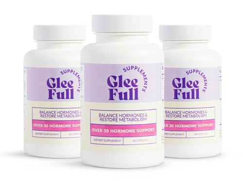 Three bottles of GleeFull supplements