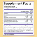Supplement Facts for Adrenal Restore. Serving size 1 capsule, 30 per container. Contains Thiamine (6 mg, 500% DV), Riboflavin (6 mg, 462% DV), Niacin (14 mg), Vitamin B6 (4 mg, 235% DV), Biotin (150 mcg, 500% DV), Pantothenic Acid (8 mg), Magnesium (12.5 mg), Zinc (12.5 mg, 114% DV), and a 420 mg Proprietary Blend (Rhodiola, Lutein, Ashwagandha, Chamomile, GABA, Lemon Balm, Skullcap, Hawthorn, Bacopa, Magnolia, Passion Flower, Valerian, L-Theanine, Oat Straw, Velvet Bean, St. John's Wort, Hops, Griffonia Si